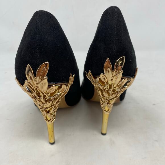 ShoeDazzle Esperanza Black Suede Heels with Gold Stiletto Detail Size 7 - Picture 5 of 8